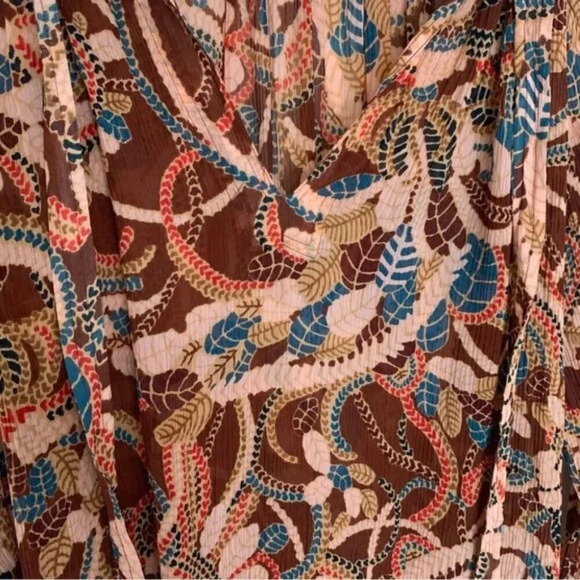 A.L.C. Flowing Paisley Long Sleeve Split Tie Neck Delphina Silk Blouse Brown 2 - Picture 10 of 13